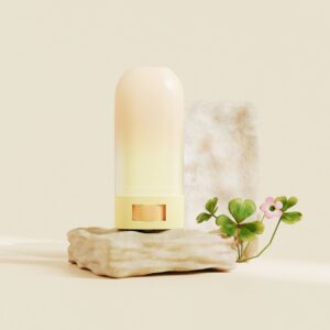 Elegant makeup Foundation Stick packaging mockup, Rotating Solid cosmetic cream container, cute yellow twist up cosmetic packaging, push up skincare Stick Tube with gradient finish texture